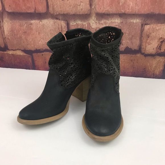 COOLWAY AINHOA BLACK LEATHER CROCHET Ankle Boots - Picture 8 of 8